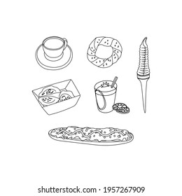 Poland national street food set. Vector line hand drawn illustration. Isolated on white background.