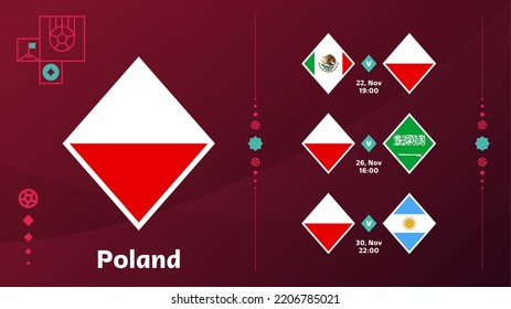 poland national team Schedule matches in the final stage at the 2022 Football World Championship. Vector illustration of world football 2022 matches..