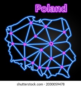 Poland neon map, isolated vector illustration.