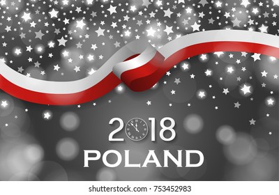 Poland New Year 2018 National greeting card luxury style flag ribbon concept. Vector Illustration