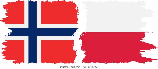 Verbindung zwischen Polen und Norwegen mit Grunge-Flaggen, Vektorgrafik