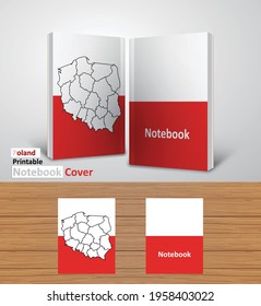 Mockup de diseño de portátiles de Polonia - Plantilla de libro 3D - Mapa y bandera del país nacional - Listo para imprimir la cubierta de la revista - Vector