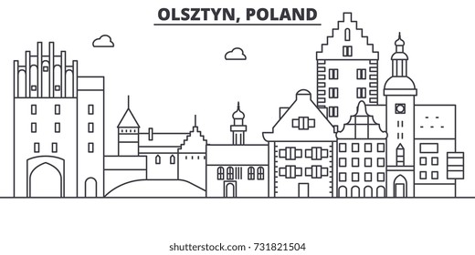 Poland, Olsztyn architecture line skyline illustration. Linear vector cityscape with famous landmarks, city sights, design icons. Landscape wtih editable strokes