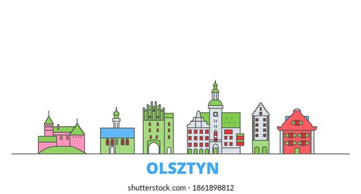 Poland, Olsztyn line cityscape, flat vector. Travel city landmark, oultine illustration, line world icons