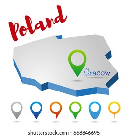 Poland outline map, Cracow, vector illustration
