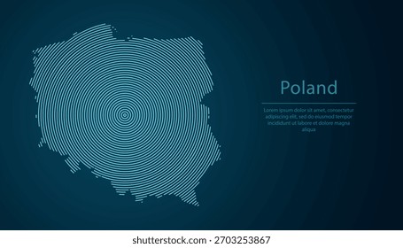 Mapa de contorno da Polônia preenchido com círculos concêntricos no fundo de gradiente escuro
