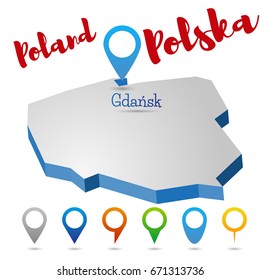 Poland outline map, Gdansk, vector illustration
