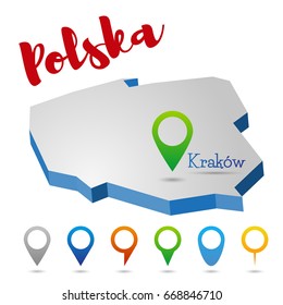 Poland outline map, Krakow, vector illustration
