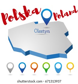 Poland outline map, Olsztyn, vector illustration

