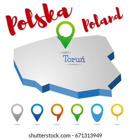 Poland outline map, Torun, vector illustration
