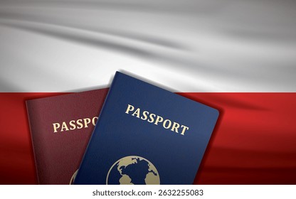 Poland Passports with Polish Flag Background	