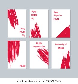 Poland Patriotic Cards for National Day. Expressive Brush Stroke in National Flag Colors on white card background. Poland Patriotic Vector Greeting Card.