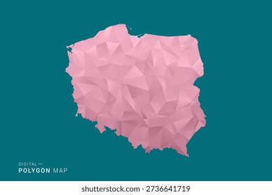 Poland polygon map vector illustration in low poly geometric style, soft pastel colors with pink and teal green tones, clean silhouette on solid background, ideal for infographic.