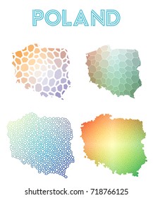 Poland polygonal map. Mosaic style maps collection. Bright abstract tessellation, geometric, low poly, modern design. Poland polygonal maps for infographics or presentation.