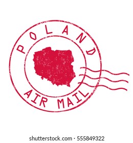 Poland post office, air mail, grunge rubber stamp on white background, vector illustration