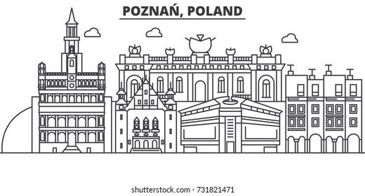 Poland, Poznan architecture line skyline illustration. Linear vector cityscape with famous landmarks, city sights, design icons. Landscape wtih editable strokes