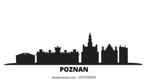 Poland, Poznan city skyline isolated vector illustration. Poland, Poznan travel black cityscape