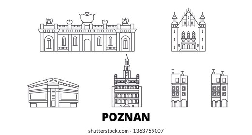 Poland, Poznan line travel skyline set. Poland, Poznan outline city vector illustration, symbol, travel sights, landmarks.