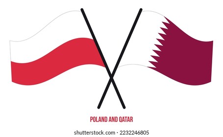 Poland and Qatar Flags Crossed And Waving Flat Style. Official Proportion. Correct Colors.