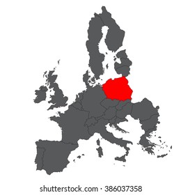 Poland red map on gray Europe map vector