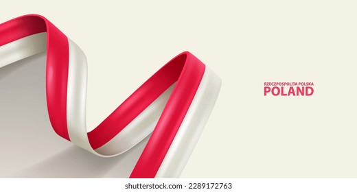 Poland ribbon flag. Bent waving ribbon in colors of the Poland national flag. National flag background.
