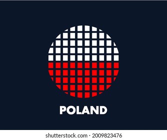 The Poland round flag icon. Design flag with the arrangement of squares that form a circle. Flag with white and red.