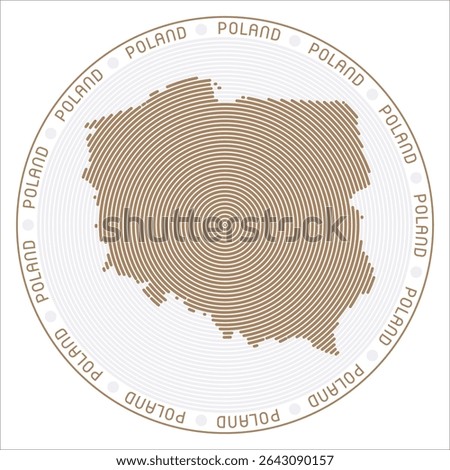 Poland round logo design. Country shape build of rings. Poland text around the country. Vector Illustration.