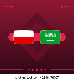 poland, saudi arabia world football 2022 match versus on red background. vector illustration.