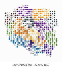 Polen, Form des Landes aus farbigen Zellen zu bauen. Digitale Stilkarte von Polen auf weißem Hintergrund. Große runde quadratische Blöcke. Abstrakte Vektorgrafik.