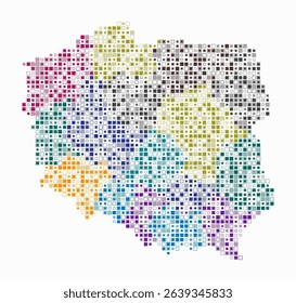 Poland, shape of the country built of colored cells. Digital style map of Poland on white background. Small size square blocks. Beautiful vector illustration.