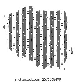 Poland shaped circuit board representing it industry, technology and electronics manufacturing in poland