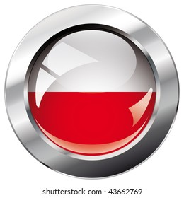 poland shiny button flag vector illustration. Isolated abstract object against white background.