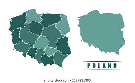 Poland simple flat political map with states border