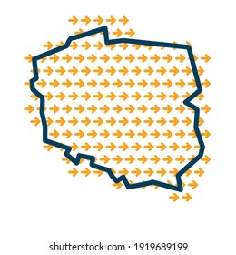 Poland Simple Outline Map With Yellow Directional Arrows.