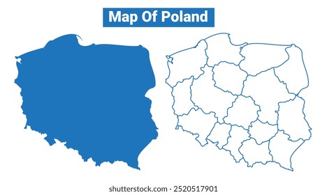 Mapa vetor simples da Polônia e conjunto de ilustração de estilo de contorno