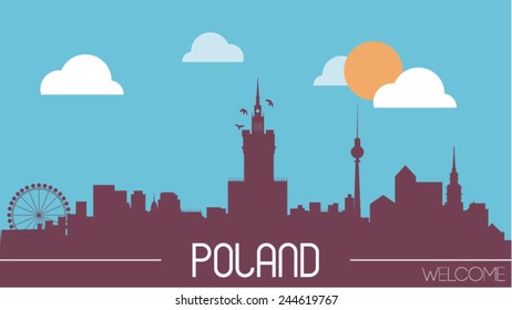 Poland skyline silhouette flat design vector illustration