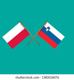 Poland and Slovenia crossed flags.Language learning or travel concept