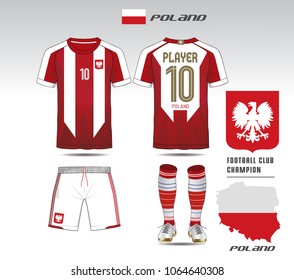 Poland soccer jersey or team apparel template. Mock up Football uniform for football club. White and red layout football sport t-shirt design. Vector Illustration design.