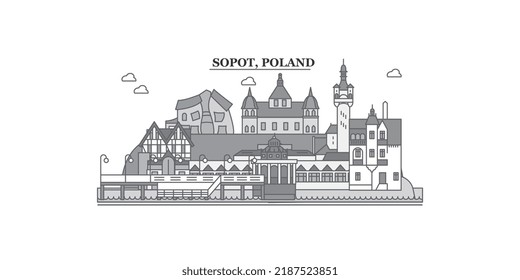 Polen, Skyline der Stadt Sopot, einzelne Vektorgrafik, Symbole