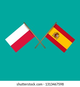 poland and Spain crossed flags.Language learning or travel concept.