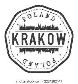 Kraków, Poland Stamp Skyline Postmark. Silhouette Postal Passport. City Round Vector Icon. Vintage Postage Design.