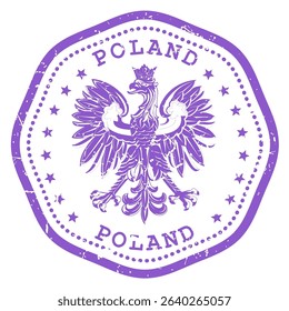 Poland stamp with state seal or coat of arms, travel stamp, shabby postmark of poland, vector