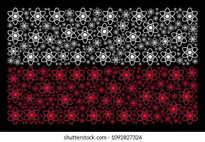 Poland State Flag collage combined of atom design elements. Flat vector atom symbols are combined into geometric Polish flag collage on a black background.