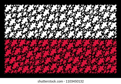Poland State Flag collage done of oak leaf elements. Flat vector oak leaf icons are combined into geometric Poland flag pattern on a black background. Designed for political and patriotic purposes.