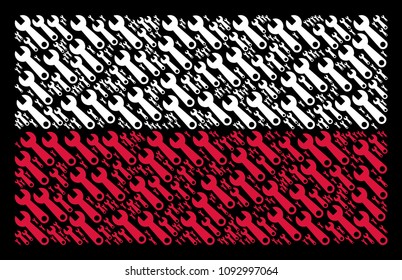 Poland State Flag collage organized of wrench elements. Flat vector wrench symbols are arranged into geometric Poland flag collage on a black background. Designed for political and patriotic projects.