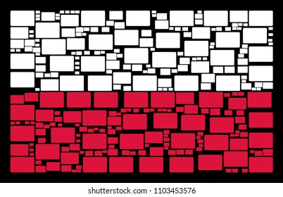 Poland State Flag composition combined from filled rectangle pictograms. Flat vector filled rectangle icons are composed into conceptual Polish flag collage on a black background.