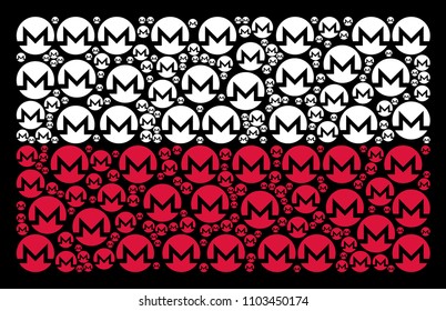 Poland State Flag concept organized from monero currency elements. Flat vector monero currency symbols are organized into geometric Polish flag collage on a black background.