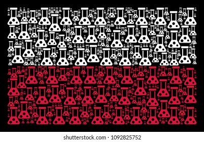 Poland State Flag mosaic made with chemistry elements. Flat vector chemistry icons are organized into conceptual Polish flag composition on a black background.