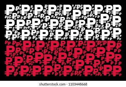 Poland State Flag pattern composed with rouble design elements. Flat vector rouble icons are arranged into conceptual Poland flag illustration on a black background.