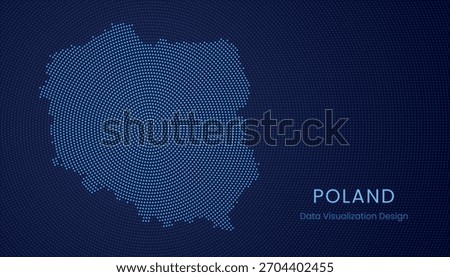 Poland stylized dotted map in modern circular data tech visualization concept.